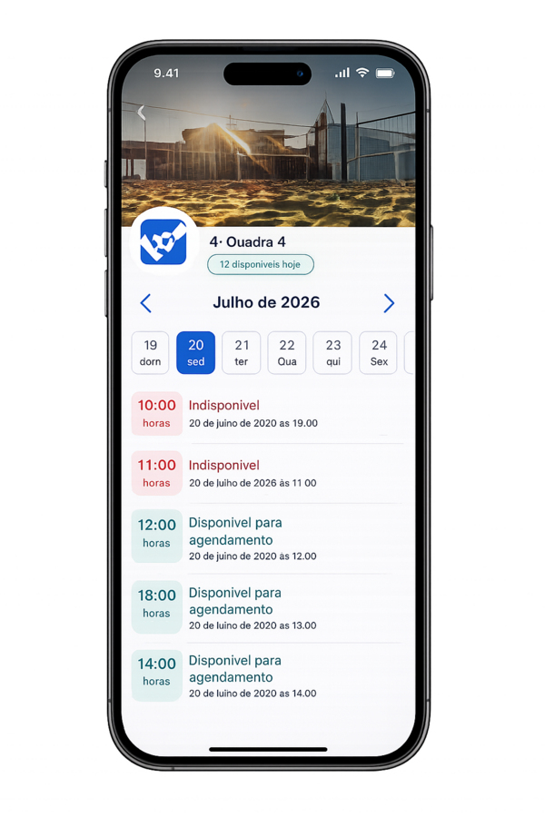 App Marcafut — tela de agendamento do jogador